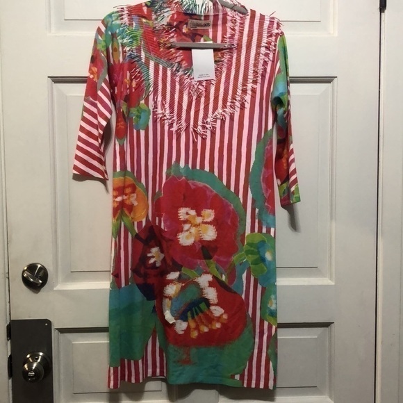 𝅺atelier5 by Gozde Yilmaz Watercolor Coral Neck Dress in Poppy Floral Print XS - Picture 1 of 7